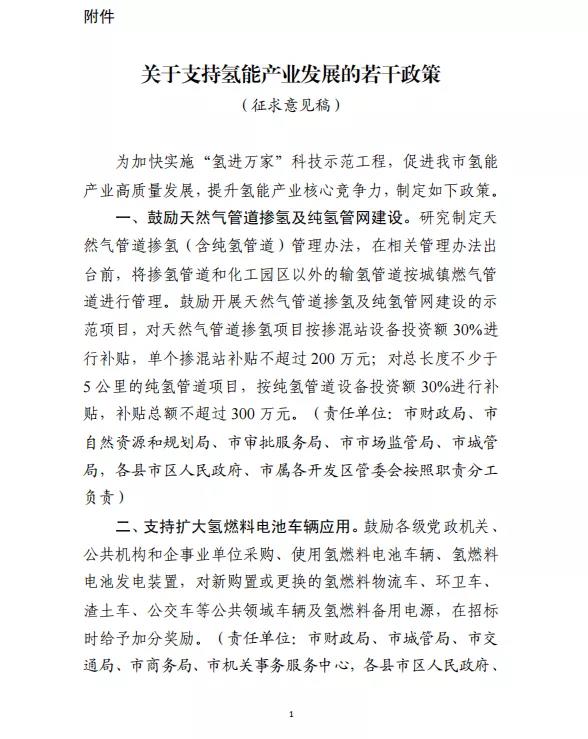 重磅|潍坊市发布《关于支持氢能产业发展的若干政策（征求意见稿）》(图1)